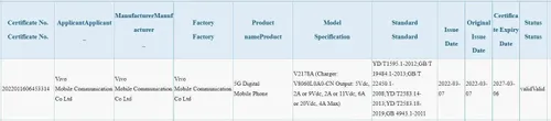 vivo nex fold 3c certificate listing