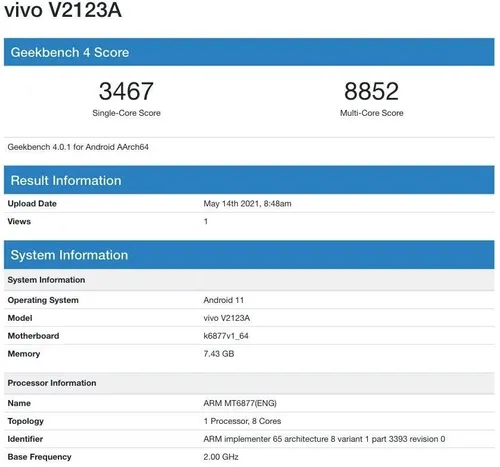 vivo v2123a geekbench