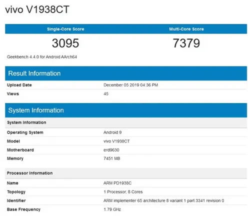 vivo x30 geekbench 1