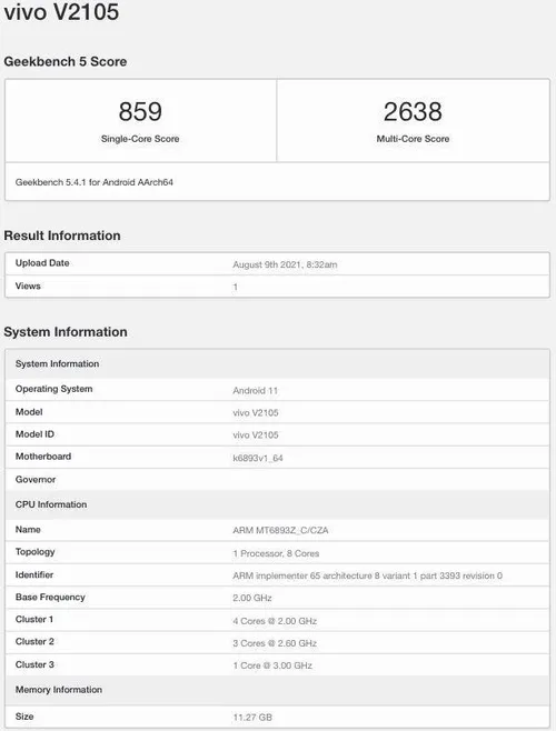 vivo x70 pro geekbench 1