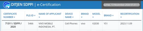 vivo y51 2020 sdppi certificate
