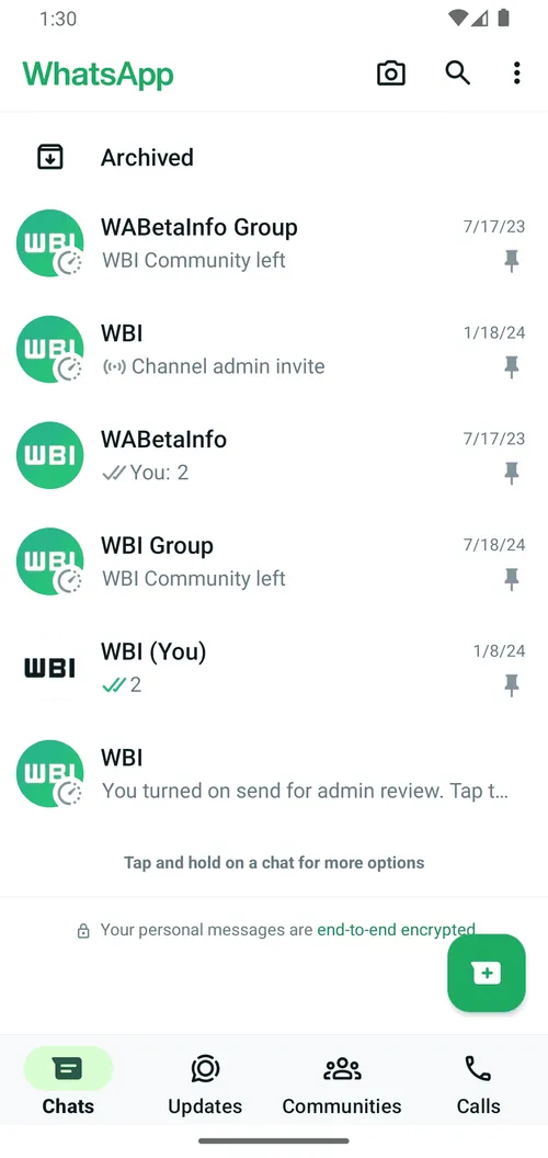 wa chat pinning feature android