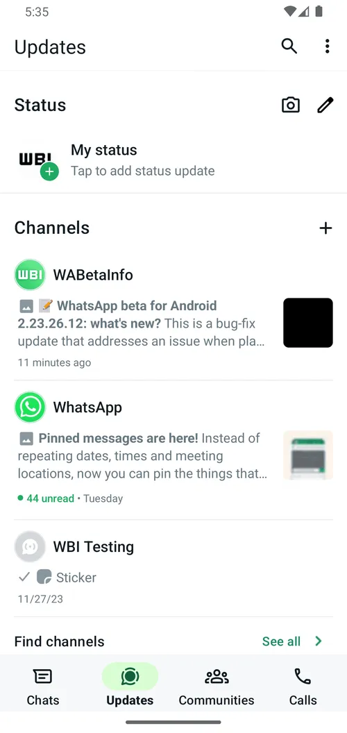 wa new status updates header android