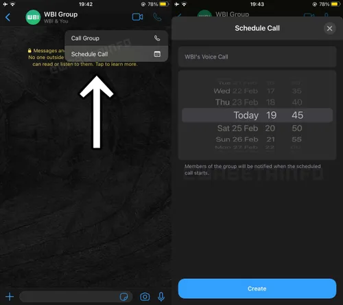 wa schedule group call ios