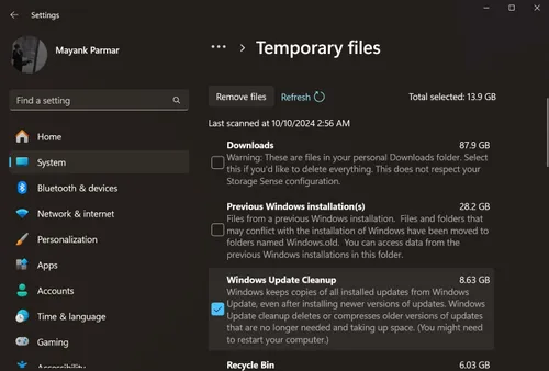 windows update cleanup 863gb large
