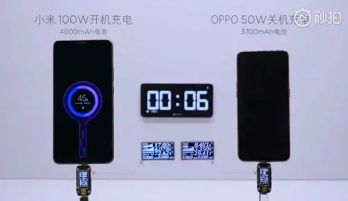 xiaomi 100 watt charging comparison weibo