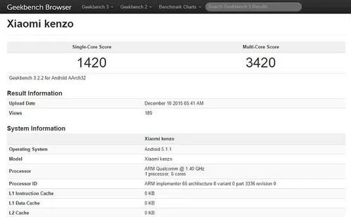 xiaomi kenzo geekbench listing