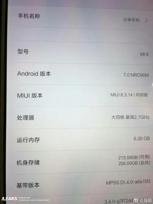 xiaomi mi 6 leaked