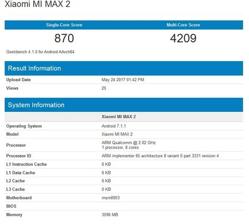 xiaomi mi max 2 geekbench kk