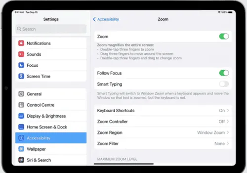 zoom function on ipad