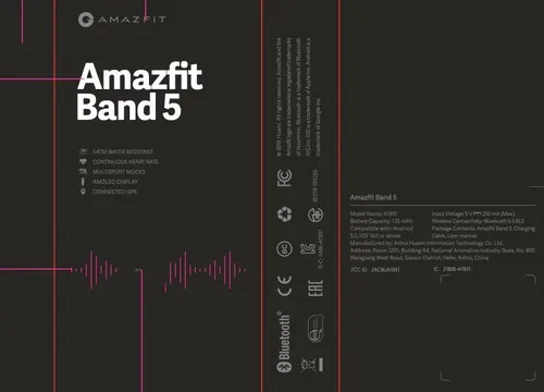 amazfit band 5 packaging fcc