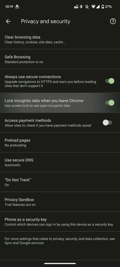 chrome incognito fingerprint android 2