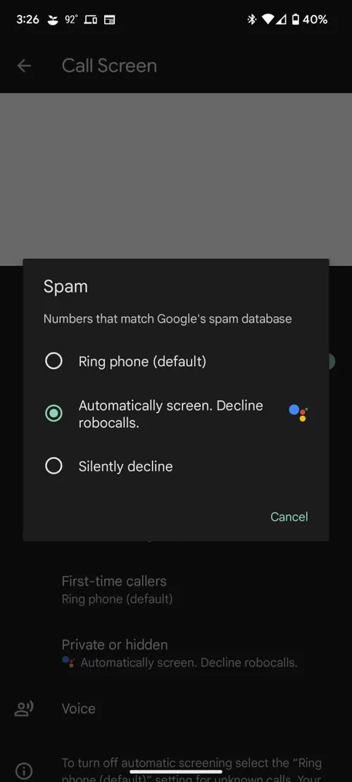 google pixel call screening old options 2