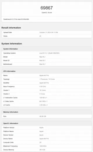 m4 pro geekbench gpu