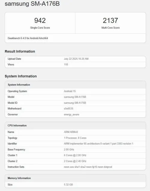 Samsung Galaxy A17 5G - Geekbench