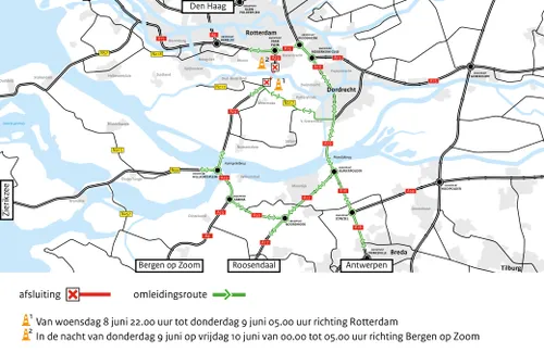 omleidingenkaart afsluiting heinenoordtunnel 8 op 9 en 9 op 10 juni web