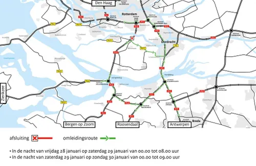 heinenoordtunnel afsluitingen 28 op 29 en 29 op 30 jan 2022