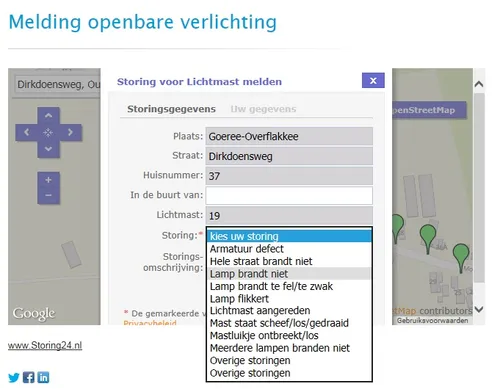 melding openbare verlichting invulveld