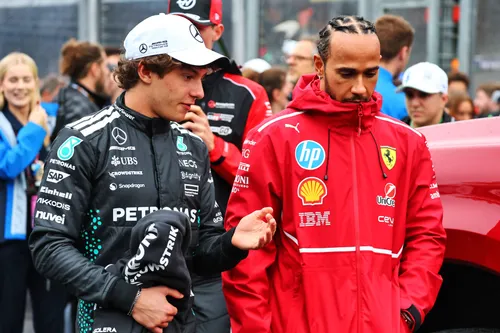 Hamilton talking with Russell's new teammate, Antonelli