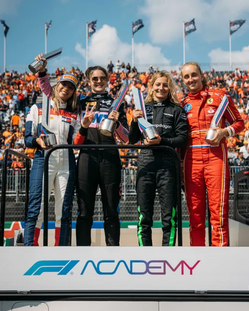 De coureurs van de F1 Academy dit jaar zijn onder anderen Mercedes junior coureur Dorian Pin en de huidige leider in het klassement, Maya Weug, een Ferrari junior coureur