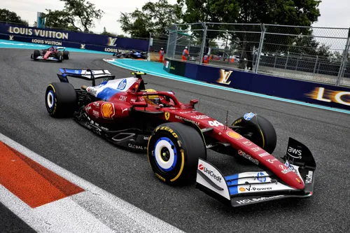 Lewis Hamilton leading Ferrari teammate Charles Leclerc and Williams driver Carlos Sainz