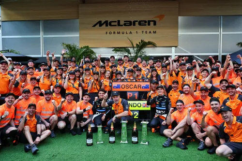 McLaren celebrate after their victory in Miami