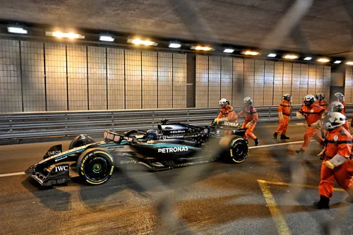 Russell's car was pushed through the tunnel after his Mercedes broke down