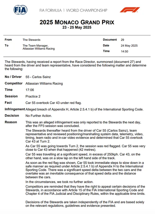 De beslissing van de stewards in Monaco