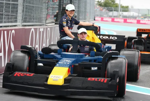 Max Verstappen and Yuki Tsunoda in Lego race Miami GP