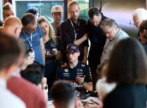 Max Verstappen talking to F1 press in Imola
