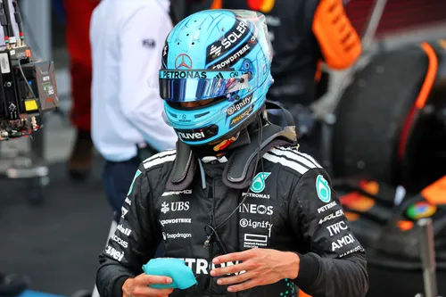 George Russell na afloop van de GP van Spanje waarin hij met Max Verstappen in aanraking kwam.