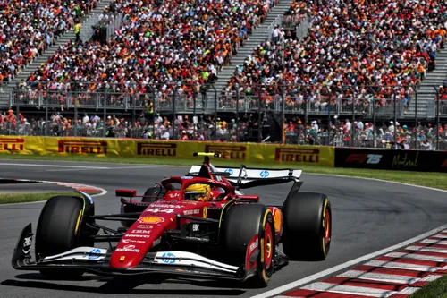 Hamilton driving the SF-25 at the Canadian GP