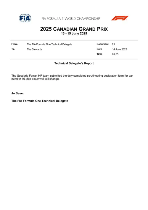 FIA-Dokument zu Leclercs Auto