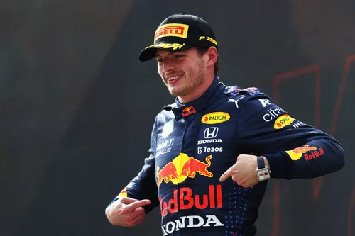 Max Verstappen na zijn zege in de GP van Oostenrijk in 2021