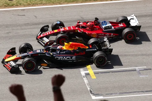 Charles Leclerc fighting Max Verstappen for P3 at the Spanish Grand Prix