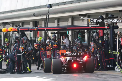 One of the four pit stops for Max Verstappen during the Spanish Grand Prix