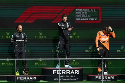 Russell, Hamilton and Piastri on 2024 Belgian GP podium