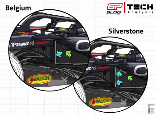 RB21's new cooling inlet vs. the spec used in Silverstone&nbsp;