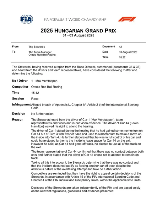 Stewards oordeel Max Verstappen