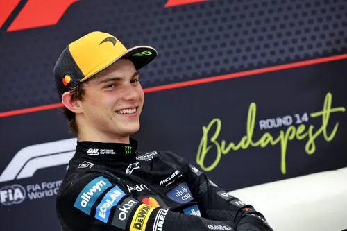 Oscar Piastri laughs after P2 in qualifying at Hungary