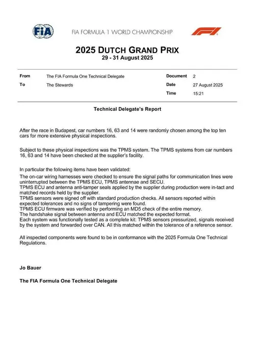 FIA post-race checks document