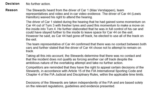 Stewards rule on Verstappen Hamilton incident in Hungary