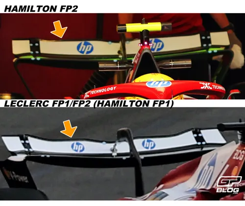 Ferrari's twee verschillende achtervleugels, gebruikt op vrijdag