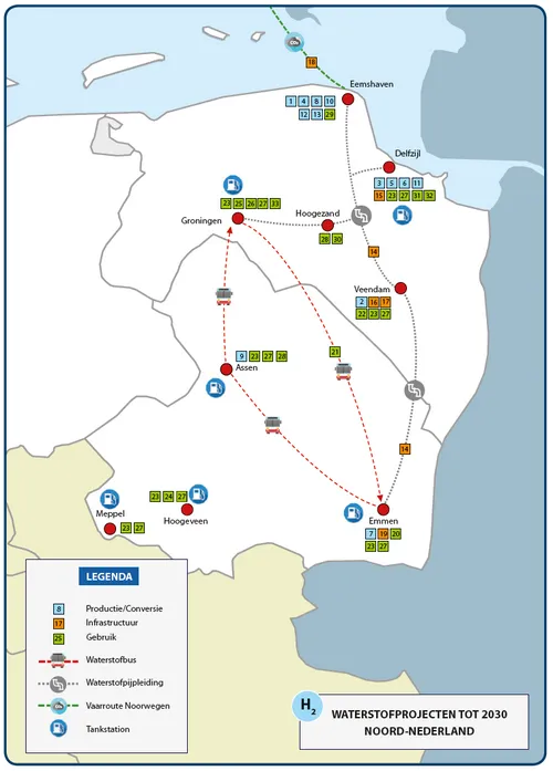 kaart investeringsagenda waterstof noord nederland