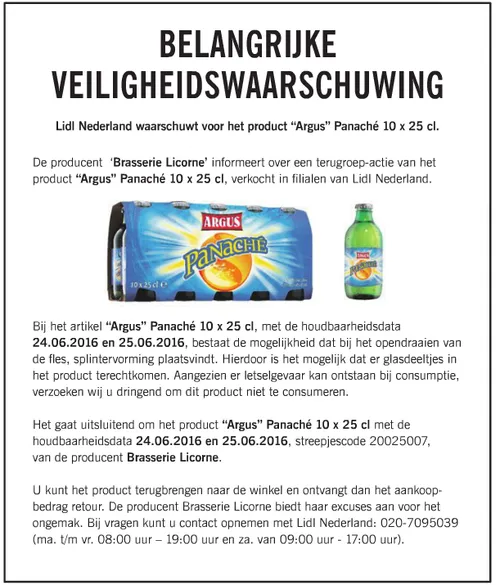 lidl argus panache terugroepreclame