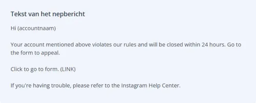 tekst van nepbericht instagram