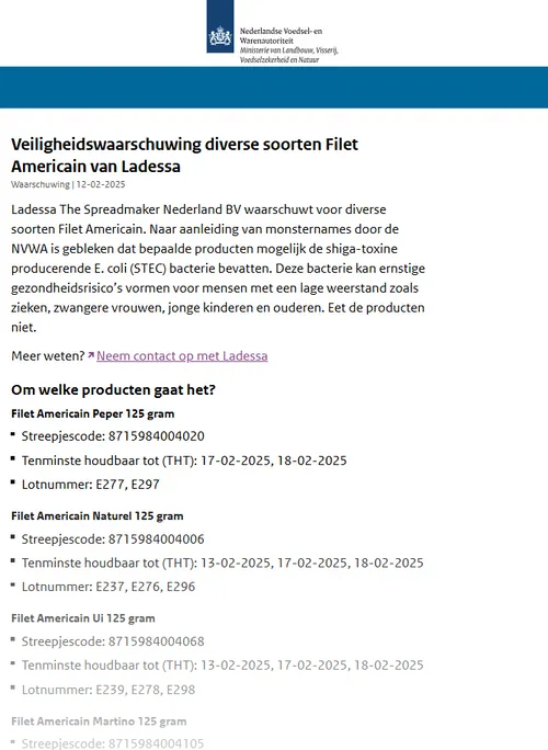 recall ladessa filet americain