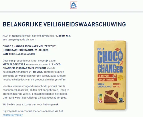 recall aldi chocochanger chocoladereep