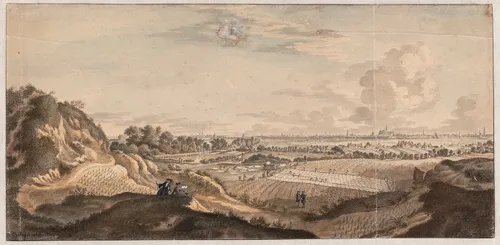 3 panorama vanuit het noordwesten op haarlem met op de voorgrond de blekerijen in de duinen bij bloemendaal 1748 jan de beyer