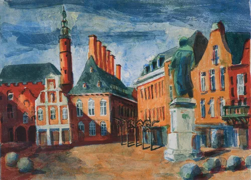 de grote markt haarlem litho van jeroen hermkens